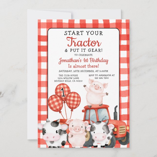 Invitación Cumpleaños de tu Tractor 1er Cumpleaños Animal de  (Anverso)