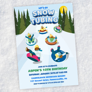Invitación Cumpleaños de tubing en la nieve étnico afroameric