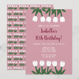 Invitación Cumpleaños de tulipanes florales rosados polvorien