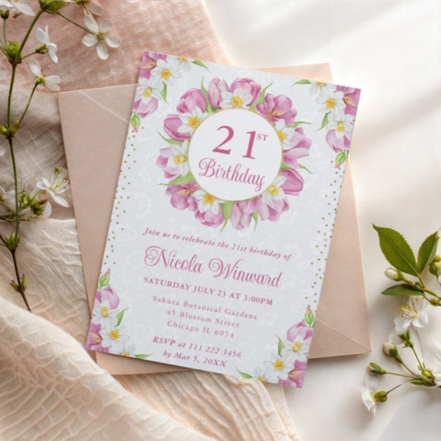 Invitación Cumpleaños de Tulipanes y Narcisos Acuarela (Subido por el creador)