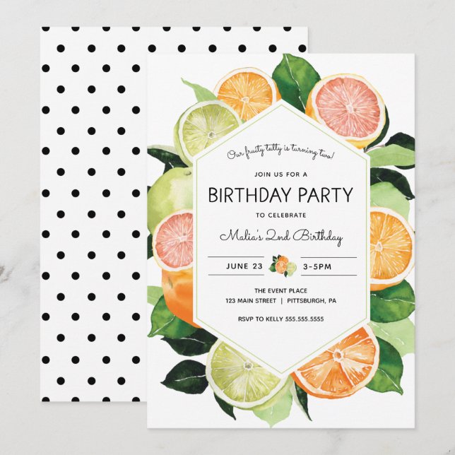 Invitación Cumpleaños de Tutty Fruity Citrus (Anverso / Reverso)