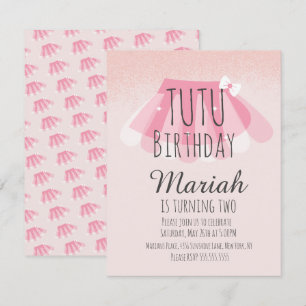 Invitación Cumpleaños de Tutú Niña Rosa Falso Brillo 