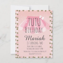 Invitación Cumpleaños de Tutú Niña Rosa Purpurina con Lunares