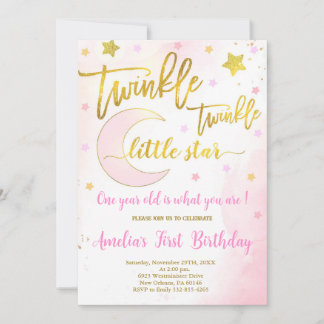 Invitación Cumpleaños de Twinkle Twinkle, Luna y estrellas