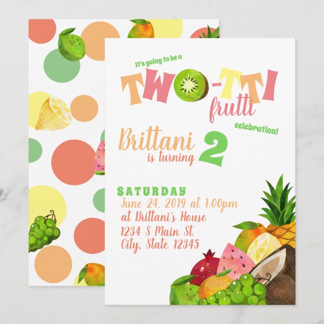 Invitación Cumpleaños de Twotti Frutti (Anverso / Reverso)