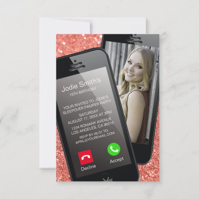 Invitación Cumpleaños de un adolescente con foto de teléfono  (Anverso)