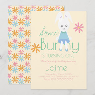 Invitación Cumpleaños de un año del adorable conejito de Pasc