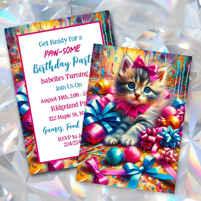 Invitación Cumpleaños de un Chica Gatito Azul y Rosa (Subido por el creador)