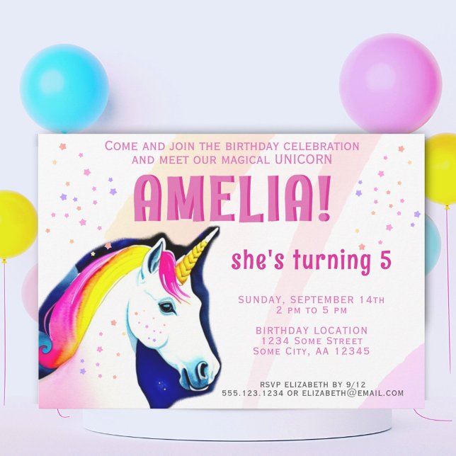 Invitación Cumpleaños de un Chica mágico de unicornio (Subido por el creador)