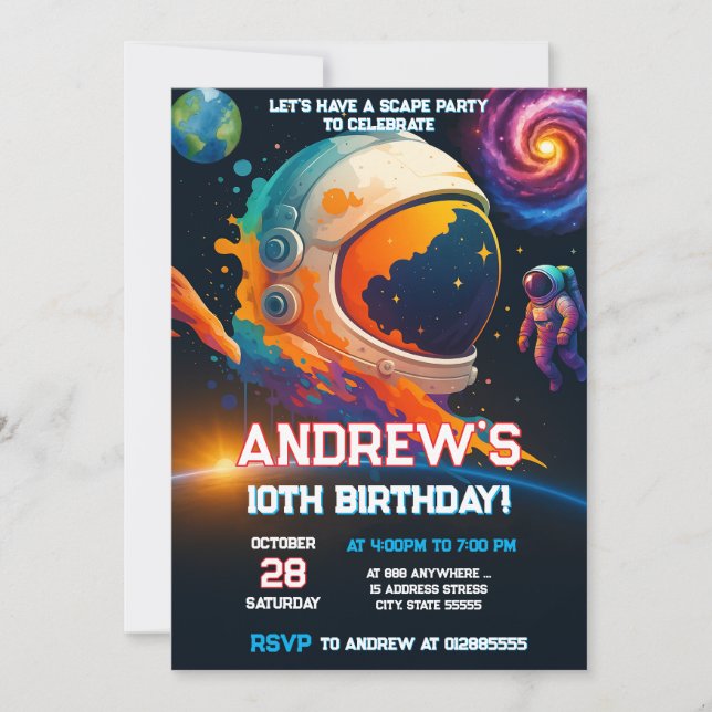 Invitación Cumpleaños de un cohete espacial personal (Anverso)