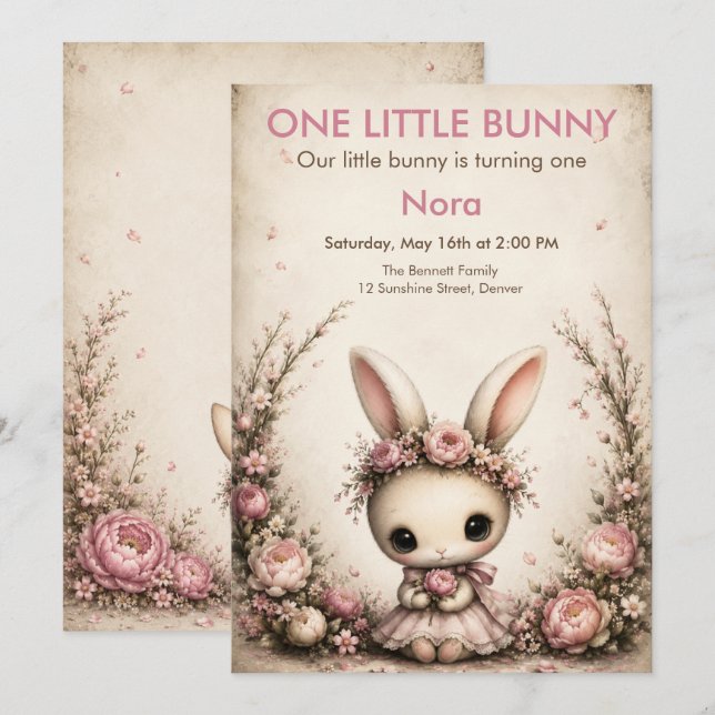 Invitación Cumpleaños de un conejito - Animal de cuento (Anverso / Reverso)