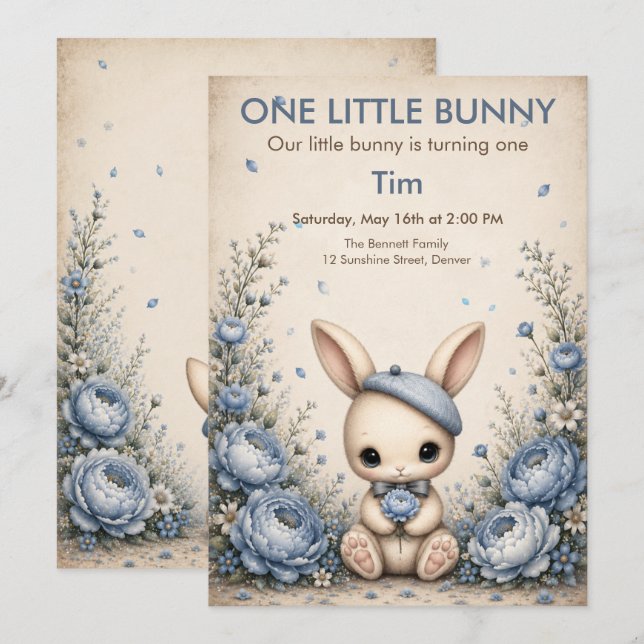 Invitación Cumpleaños de un conejito - Animal de cuento (Anverso / Reverso)