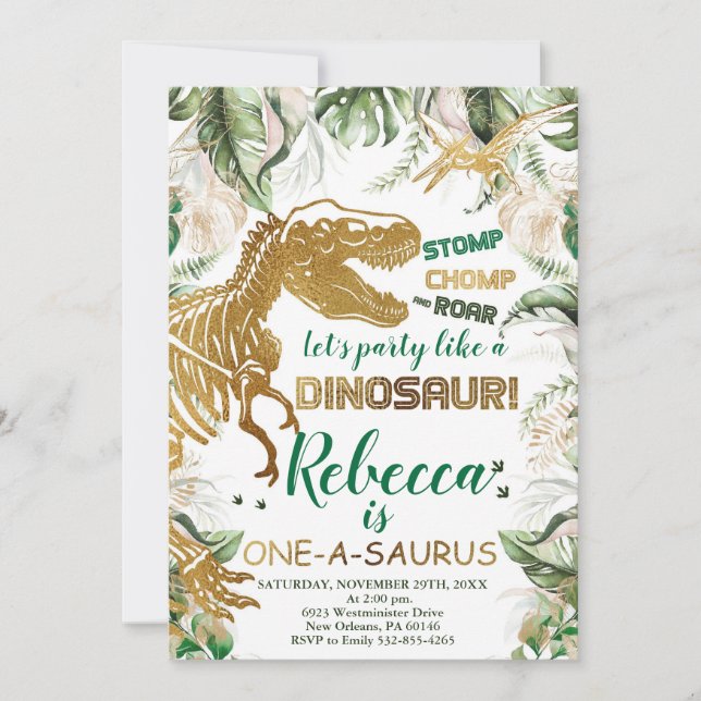 Invitación Cumpleaños de un dinosaurio con un sauro, Dino T-R (Anverso)