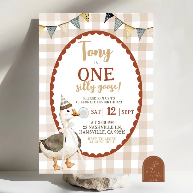Invitación Cumpleaños de un ganso tonto dibujado a mano con e (Subido por el creador)