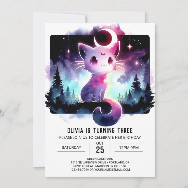 Invitación Cumpleaños de un Gato de Cute Kitten (Anverso)