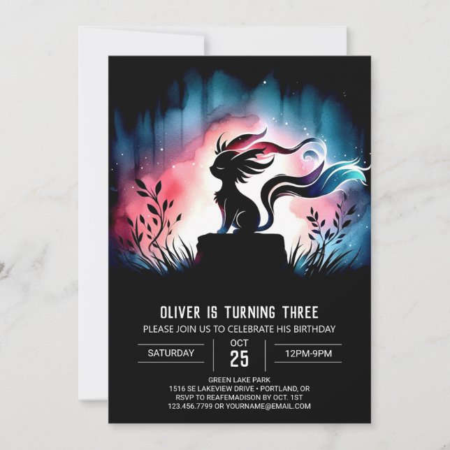 Invitación Cumpleaños de un Gato Digital Dreamy (Anverso)