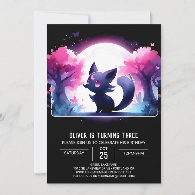 Invitación Cumpleaños de un Gato Dulce Whimsy (Anverso)