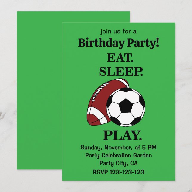 Invitación Cumpleaños de un jugador entrenador de fútbol socc (Anverso / Reverso)