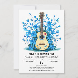Invitación Cumpleaños de un niño con guitarra acústica en lín