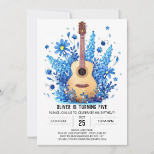 Invitación Cumpleaños de un niño con guitarra simple