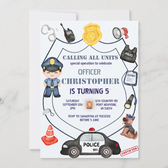 Invitación Cumpleaños de un oficial de policía respetable (Anverso)