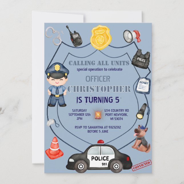 Invitación Cumpleaños de un oficial de policía respetable (Anverso)
