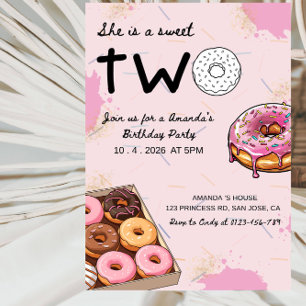 Invitación Cumpleaños de una dulce DOS, fiesta de 2 años para