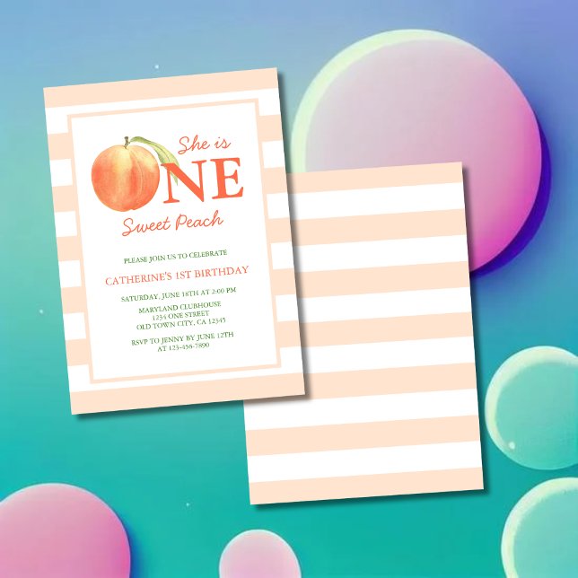 Invitación Cumpleaños de una dulce niña de rayas de melocotón (Subido por el creador)