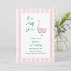 Invitación Cumpleaños de una niña con un ganso tonto de raya