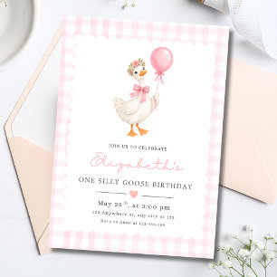 Invitación Cumpleaños de una niña con un ganso tonto en tela 