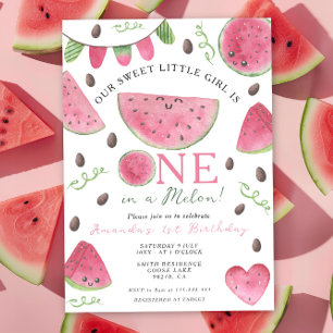 Invitación Cumpleaños de una niña dulce de sandía One in a Me
