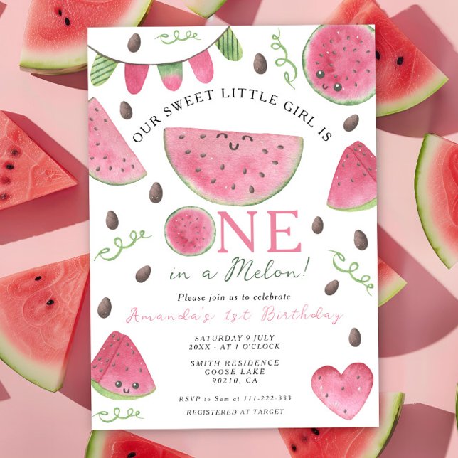 Invitación Cumpleaños de una niña dulce de sandía One in a Me (Subido por el creador)