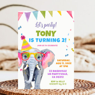 Invitación Cumpleaños de una niña elefante Fiesta colorida