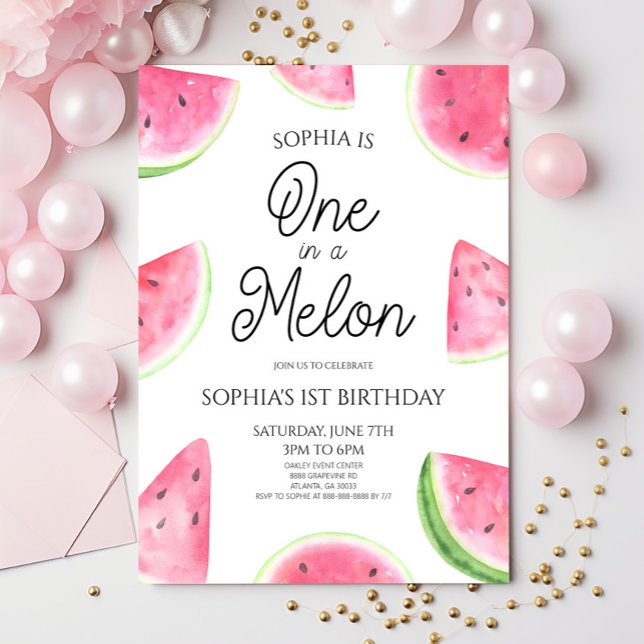 Invitación Cumpleaños de una sandía rosa de One In A Melon (Subido por el creador)