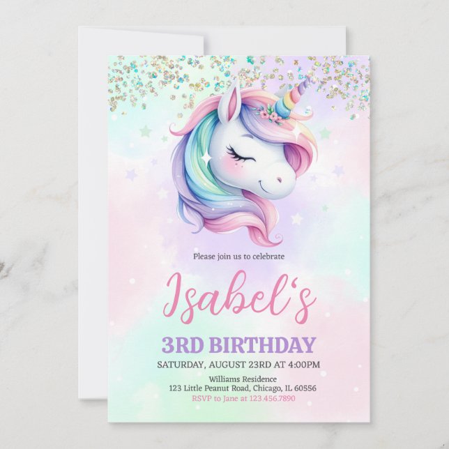Invitación Cumpleaños de Unicornio (Anverso)