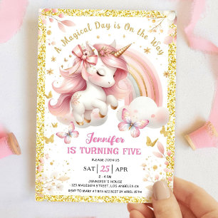 Invitación Cumpleaños de Unicornio 5 años Fiesta de Niña Rosa