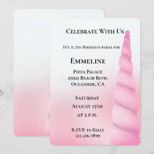 Invitación Cumpleaños de Unicornio Blanco y Girly Sweet