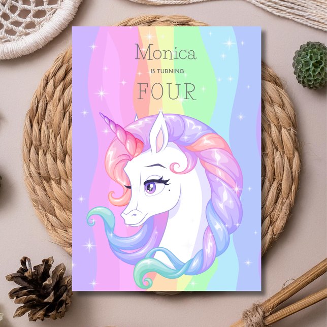 Invitación Cumpleaños de unicornio con acuarela de arcoíris p (Subido por el creador)