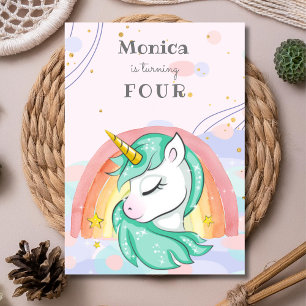 Invitación Cumpleaños de unicornio con acuarela de arcoíris p