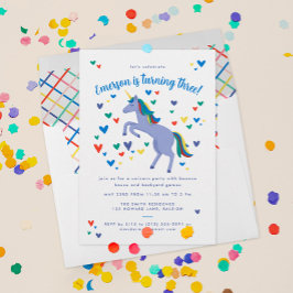 Invitación Cumpleaños de Unicornio con arcoiris mágico azul