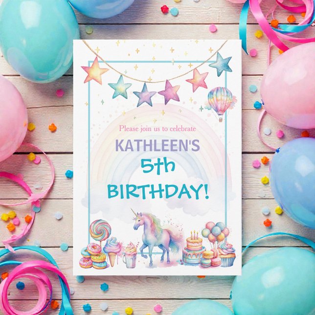 Invitación Cumpleaños de Unicornio de Acuarela Pastel (Subido por el creador)
