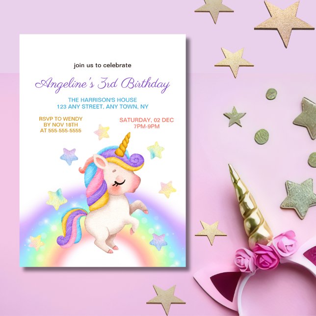 Invitación Cumpleaños de Unicornio de Arcoíris de Pastel Mági (Subido por el creador)