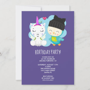 Invitación Cumpleaños de Unicornio de Dibujos Animados y Paja