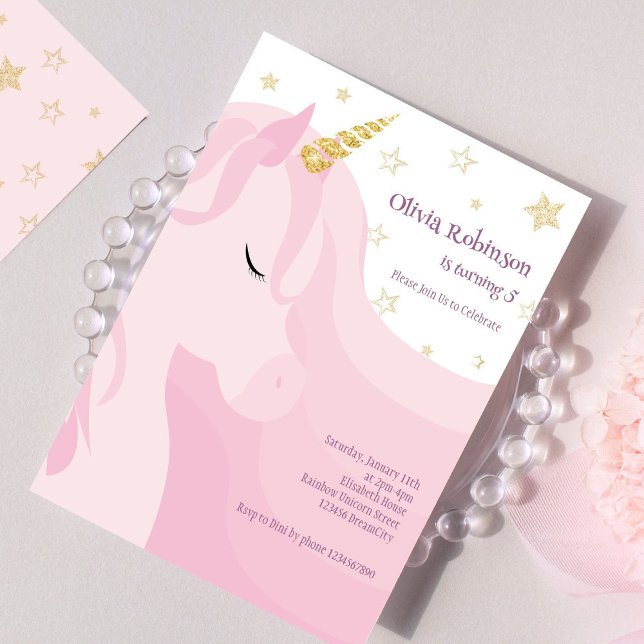 Invitación Cumpleaños de Unicornio de Oro Rosa Mágico (Subido por el creador)