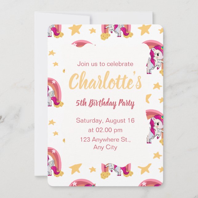 Invitación Cumpleaños de Unicornio encantado (Anverso)
