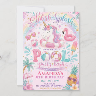 Invitación Cumpleaños de unicornio Float Splish Splash Piscin