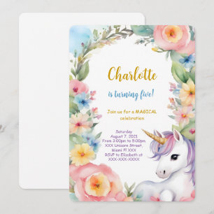 Invitación Cumpleaños de Unicornio Floral