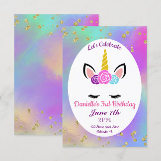 Invitación Cumpleaños de Unicornio floral de acuarela con esp