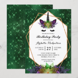 Invitación Cumpleaños de unicornio Halloween Floral Green Spa