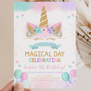 Invitación Cumpleaños de Unicornio Mágico Brillante